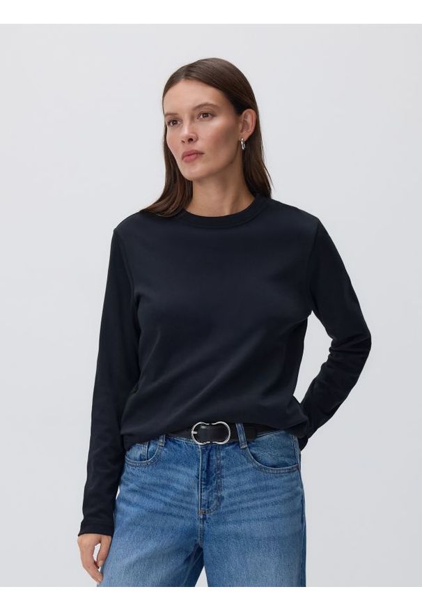 Reserved - Longsleeve z merceryzowanej bawełny - czarny. Kolor: czarny. Materiał: bawełna. Długość rękawa: długi rękaw