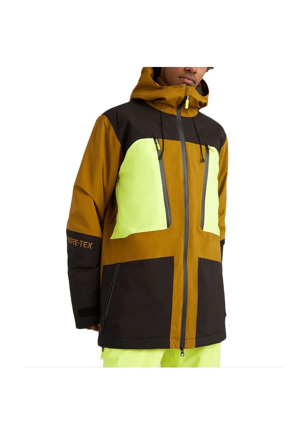Kurtka zimowa na narty i snowboard męska O'Neill Gore-tex. Kolor: żółty, wielokolorowy, brązowy, czarny. Technologia: Gore-Tex. Sezon: zima. Sport: narciarstwo, snowboard