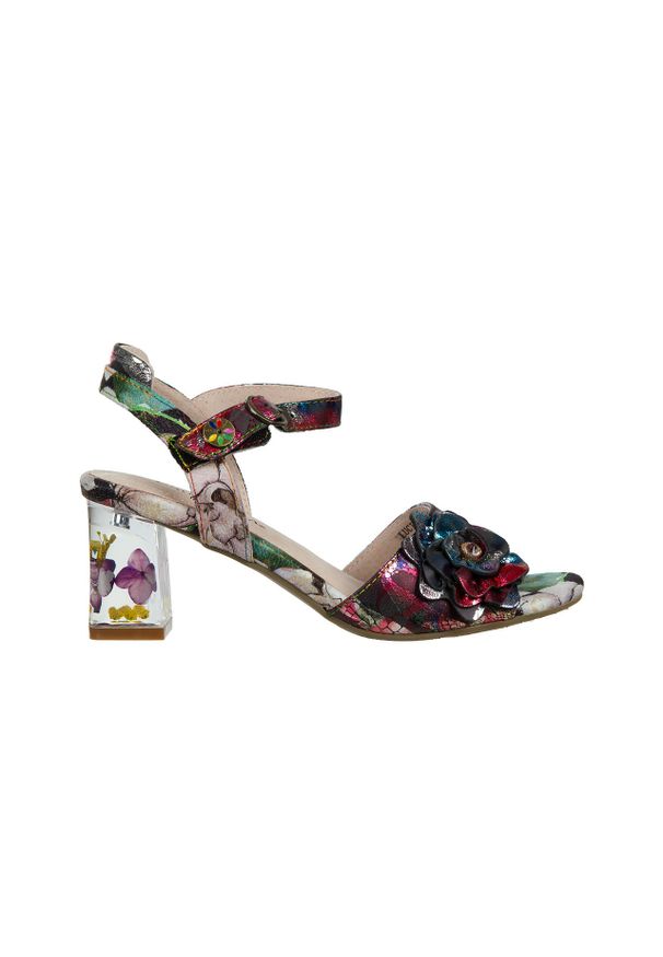 Sandały Laura Vita Lucieo 25 Noir 202032, Wielokolorowy, Skóra naturalna - 40. Zapięcie: rzepy. Kolor: wielokolorowy. Materiał: skóra. Wzór: kwiaty. Obcas: na obcasie. Styl: elegancki. Wysokość obcasa: średni