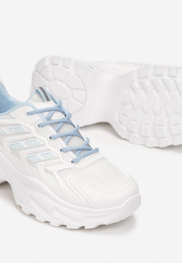 Born2be - Biało-Niebieskie Sneakersy na Grubej Podeszwie z Silikonową Wstawką Nefoulle. Wysokość cholewki: za kostkę. Kolor: biały. Szerokość cholewki: normalna. Wzór: aplikacja