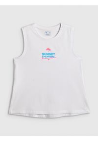 4f - 4F Top regular z nadrukiem damski - biały S. Kolor: biały. Materiał: dzianina, bawełna, materiał. Wzór: nadruk #1