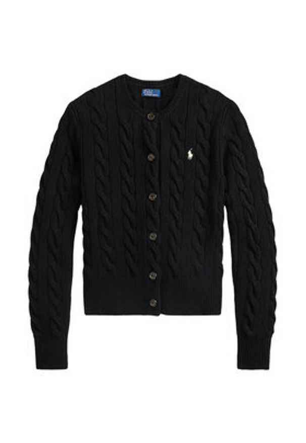 Polo Ralph Lauren Kardigan 211972104005 Czarny Slim Fit. Typ kołnierza: polo. Kolor: czarny. Materiał: wełna