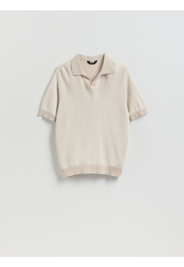 Reserved - Bawełniany sweter polo - beżowy. Kolor: beżowy. Materiał: bawełna