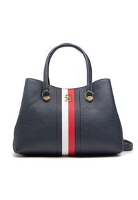 TOMMY HILFIGER - Tommy Hilfiger Torebka Th Emblem Small Satchel Corp AW0AW14318 Granatowy. Kolor: niebieski. Materiał: skórzane