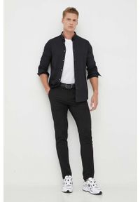 Armani Exchange koszula męska kolor czarny slim z kołnierzykiem button-down. Typ kołnierza: button down. Kolor: czarny. Materiał: tkanina. Długość: długie #4