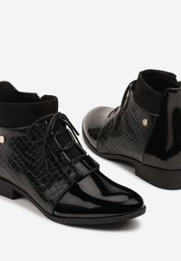 Born2be - Czarne Sznurowane Botki Vices w Eleganckim Stylu Viellie. Okazja: na spotkanie biznesowe, do pracy, na co dzień. Kolor: czarny. Materiał: jeans. Wzór: aplikacja. Obcas: na obcasie. Styl: elegancki. Wysokość obcasa: niski