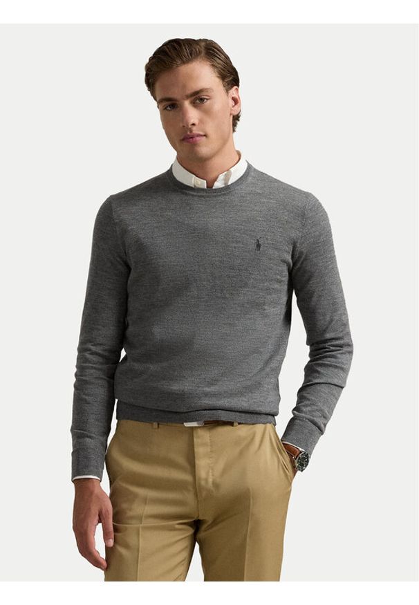 Polo Ralph Lauren Sweter 710946143002 Szary Slim Fit. Typ kołnierza: polo. Kolor: szary. Materiał: wełna