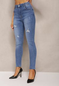 Renee - Granatowe Dopasowane Jeansy Skinny z Efektem Push Up i Przedarciami Avotia. Kolor: niebieski #3