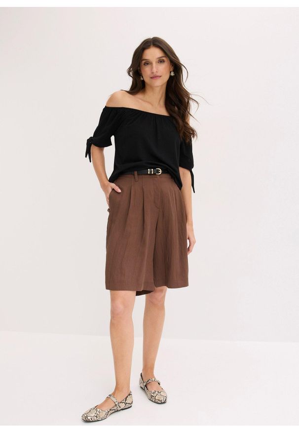 bonprix - Bluzka Carmen z ozdobnym wiązaniem. Typ kołnierza: typu carmen. Kolor: czarny