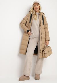 Born2be - Beżowa Pikowana Kurtka z Kapturem i Ozdobnymi Taśmami Ettaria. Okazja: na co dzień. Typ kołnierza: kaptur. Kolor: beżowy. Materiał: jeans. Styl: casual, elegancki #6