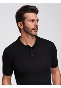 Ombre Clothing - Męska koszulka polo z wiskozą SLIM FIT w pionowy prążek – czarna V1 OM-POSS-0143 - XXL. Typ kołnierza: polo. Kolor: czarny. Materiał: wiskoza. Wzór: prążki. Styl: klasyczny, elegancki