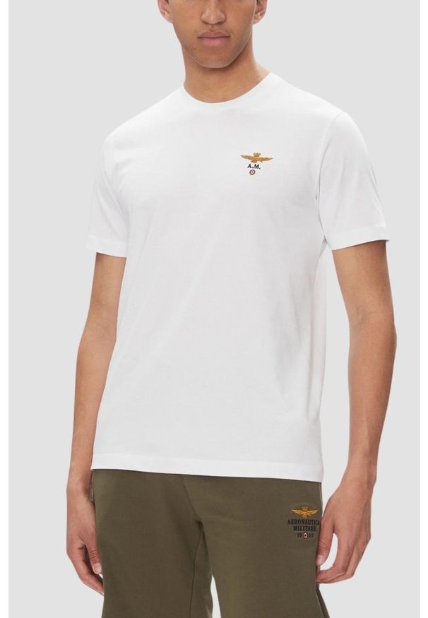 Aeronautica Militare - AERONAUTICA MILITARE Biały bawełniany męski t-shirt, Rozmiar 3XL. Okazja: na co dzień. Kolor: biały. Materiał: bawełna. Styl: casual, klasyczny