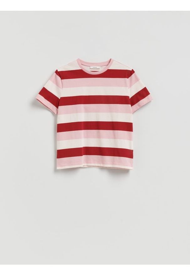 Reserved - Bawełniany t-shirt w paski - czerwony. Kolor: czerwony. Materiał: bawełna. Wzór: paski