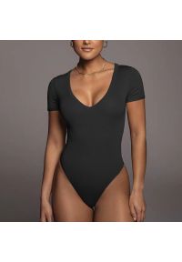 Intica - Body z krótkim rękawem i dekoltem V elastyczne Ieteke. Kolor: czarny. Materiał: materiał. Długość: krótkie. Wzór: gładki