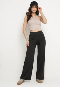 Born2be - Czarne Szerokie Spodnie z Bawełną i Wysokim Stanem Alisetia. Okazja: na co dzień. Stan: podwyższony. Kolor: czarny. Materiał: bawełna. Styl: casual, elegancki #7