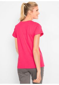 Shirt z okrągłym dekoltem (5 szt.), krótki rękaw bonprix różowy hibiskus + jasnoszary melanż + biały + czarny + ciemnoniebieski. Kolor: różowy. Materiał: jersey. Długość rękawa: krótki rękaw. Długość: krótkie. Wzór: melanż #3