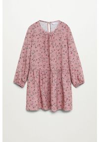 Mango Kids - Sukienka dziecięca Rosina 110-152 cm. Kolor: różowy. Materiał: tkanina, wiskoza. Długość rękawa: długi rękaw. Wzór: kwiaty. Typ sukienki: rozkloszowane. Długość: mini #5