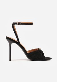 Born2be - Czarne Sandały na Szpilce VICES z Marszczeniem i Metaliczną Aplikacją Nemenoe. Okazja: na wesele, na co dzień, na ślub cywilny. Zapięcie: pasek. Kolor: czarny. Wzór: aplikacja. Obcas: na szpilce. Styl: casual, klasyczny, elegancki #3