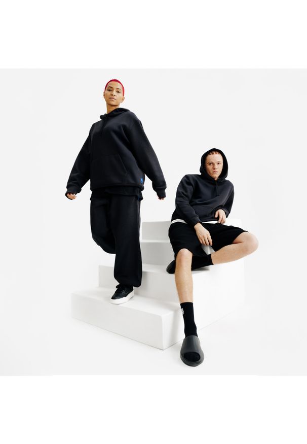 Decathlon - Bluza z kapturem unisex Elementals. Typ kołnierza: kaptur. Kolor: czarny. Materiał: poliester, elastan, tkanina, prążkowany, bawełna, materiał