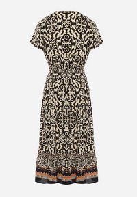 Born2be - Czarno-Beżowa Bawełniana Sukienka z Dekoltem w Serek Zapinana na Guziki z Gumką w Pasie Kelea. Okazja: na co dzień. Typ kołnierza: dekolt w serek. Kolor: czarny. Materiał: bawełna. Typ sukienki: proste. Styl: wizytowy, casual, klasyczny, elegancki #3