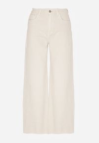 Born2be - Jasnobeżowe Jeansy o Szerokim Fasonie z Wysokim Stanem i Surowymi Krawędziami Cattia. Okazja: na co dzień. Stan: podwyższony. Kolor: beżowy. Styl: casual #7