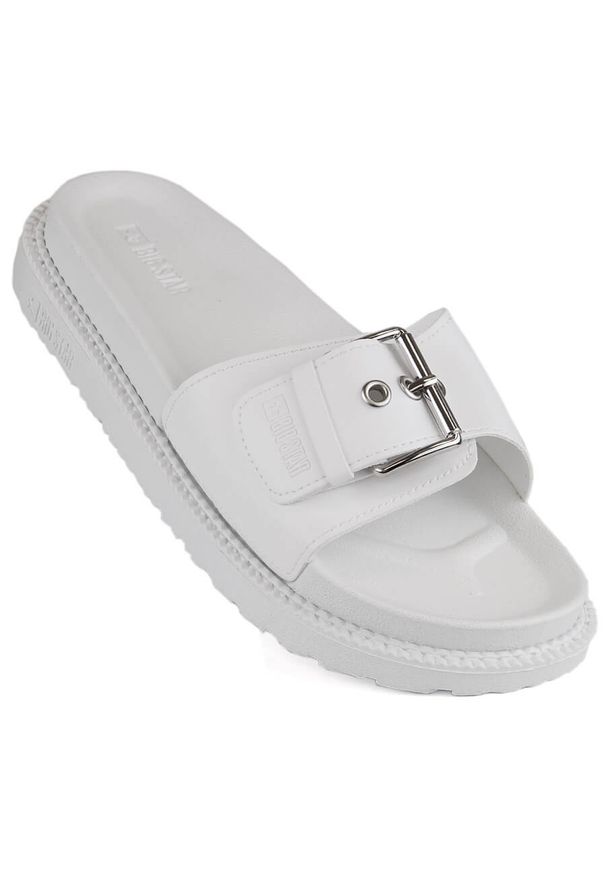 Big-Star - Klapki ze skóry ekologicznej z klamrą białe Big Star JJ274A309. Okazja: na co dzień, na plażę. Kolor: biały. Materiał: skóra ekologiczna. Styl: casual