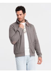 Ombre Clothing - Kurtka męska z wysokim kołnierzem i polarowym wnętrzem – popielata V2 OM-JANP-0154 - XXL. Kolor: szary. Materiał: polar. Wzór: aplikacja. Styl: elegancki