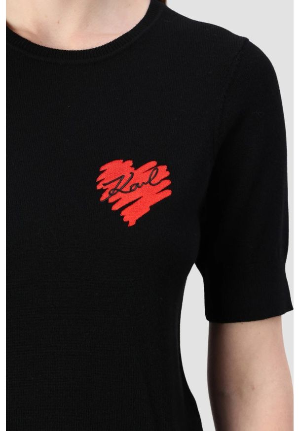 Karl Lagerfeld - KARL LAGERFELD Czarny sweter damski Hearts Knit Top, Rozmiar L. Kolor: czarny. Materiał: materiał