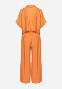 Born2be - Pomarańczowy Wiskozowy Komplet 2-Częściowy Luźna Koszula Spodnie z Szerokimi Nogawkami Ulvitela. Kolor: pomarańczowy. Materiał: wiskoza #4