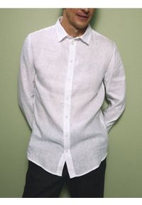 Reserved - Lniana koszula slim fit - biały. Kolor: biały. Materiał: len