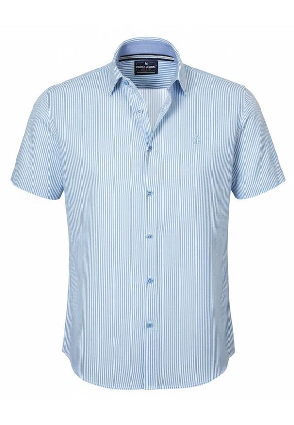Weekendowa Koszula Męska, Taliowany Krój - Pako Jeans - Błękit w Prążek. Okazja: na co dzień. Kolor: niebieski. Materiał: wiskoza, bawełna. Wzór: paski. Styl: casual