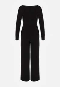 Born2be - Czarny Bawełniany Komplet Kopertowa Bluzka z Długim Rękawem i Spodnie Ferenna. Kolor: czarny. Materiał: bawełna #5