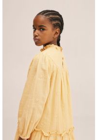 Mango Kids sukienka bawełniana dziecięca Karen kolor żółty mini rozkloszowana. Typ kołnierza: kołnierzyk stójkowy. Kolor: żółty. Materiał: bawełna. Długość rękawa: długi rękaw. Typ sukienki: rozkloszowane. Długość: mini #8