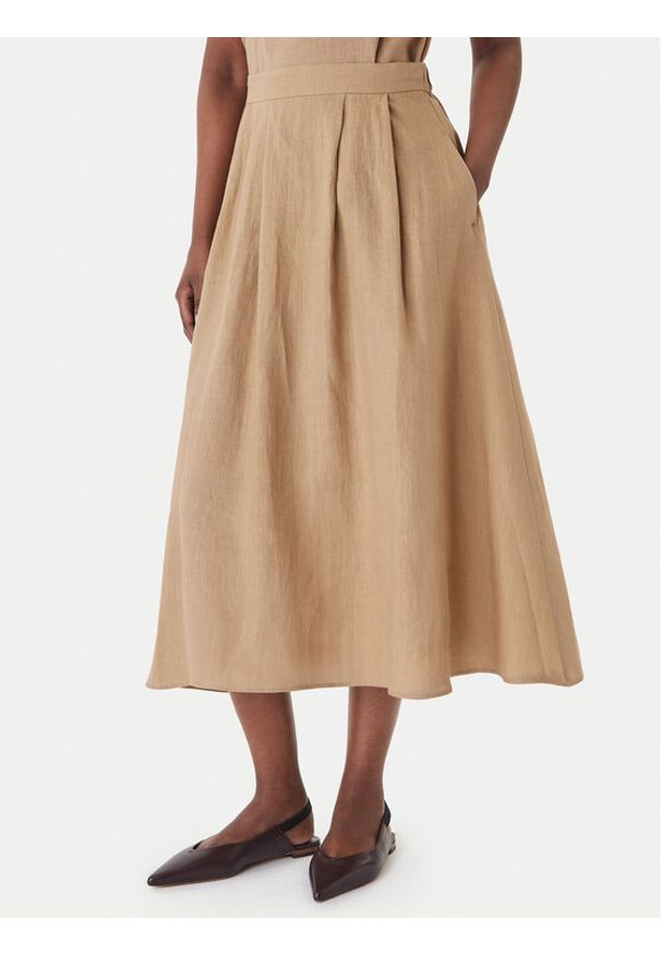 Marella Spódnica trapezowa Biada 2615101082 Beżowy Regular Fit. Kolor: beżowy. Materiał: len