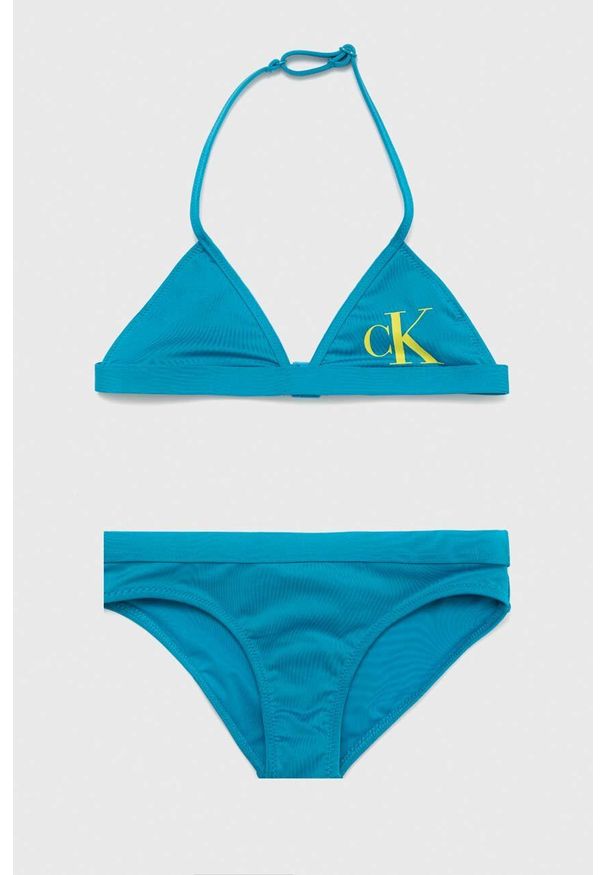 Calvin Klein Jeans dwuczęściowy strój kąpielowy dziecięcy kolor niebieski. Kolor: niebieski. Materiał: włókno, dzianina