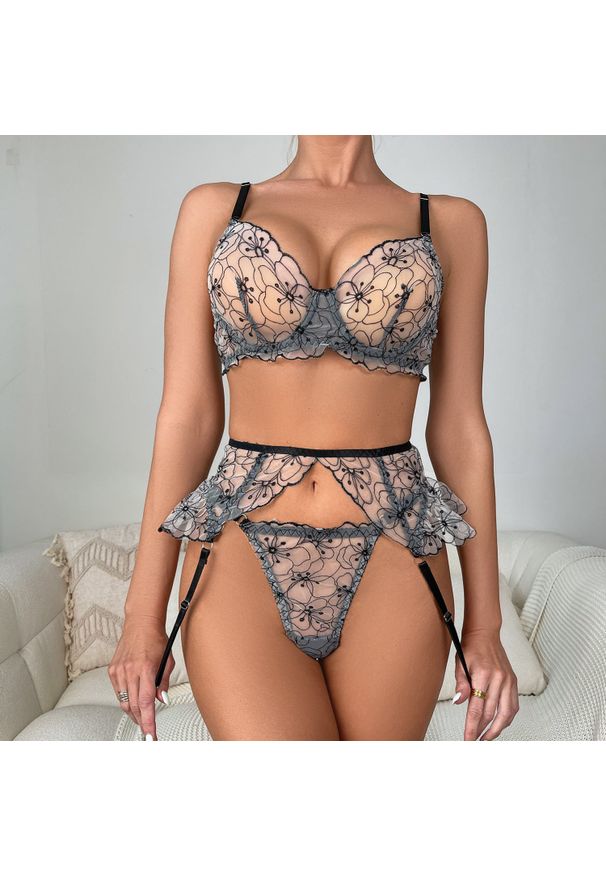 Intica - Komplet bielizny z koronkowymi detalami na specjalne okazje Eik. Kolor: czarny. Materiał: koronka. Wzór: aplikacja