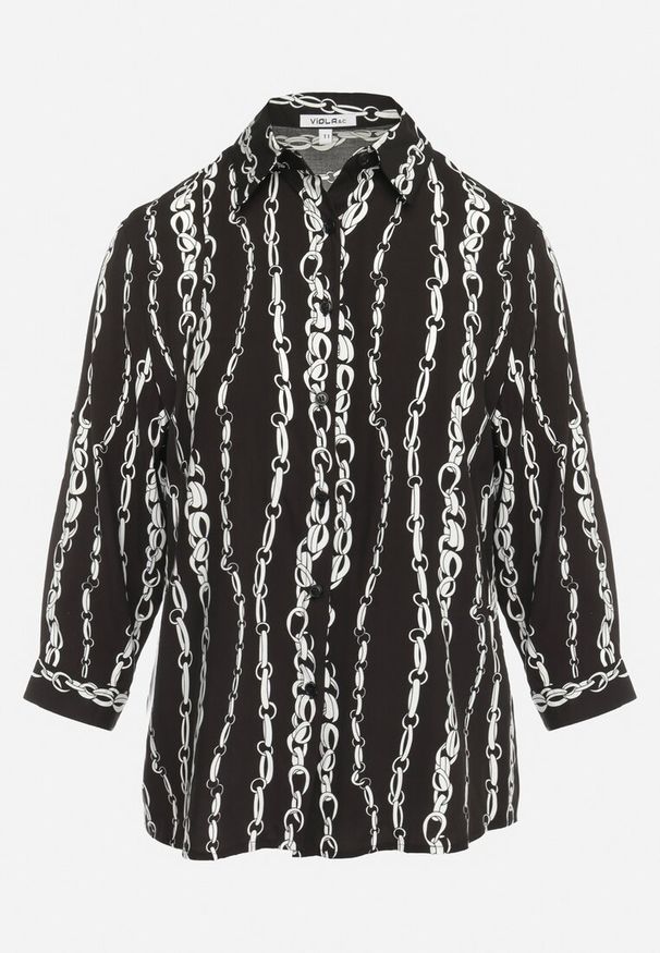 Born2be - Czarna Koszula z Bawełny i Wiskozy w Łańcuszkowy Wzór Zirenia. Okazja: na co dzień. Typ kołnierza: kołnierzyk klasyczny. Kolor: czarny. Materiał: wiskoza, bawełna. Długość rękawa: długi rękaw. Długość: długie. Wzór: aplikacja. Styl: casual, elegancki, klasyczny