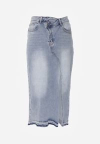 Born2be - Niebieska Jeansowa Spódnica z Bawełną Wysokim Stanem i Rozcięciem na Nogę Vikinori. Okazja: na co dzień, do pracy. Stan: podwyższony. Kolor: niebieski. Materiał: bawełna, jeans. Styl: casual, klasyczny #8