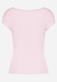 Born2be - Różowy T-shirt z Bawełny o Dopasowanym Kroju z Dekoltem w Łódkę Galerissa. Kolor: różowy. Materiał: bawełna. Styl: elegancki #3