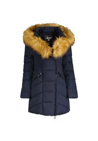 Geographical Norway Chaya, damska parka zimowa, ocieplana, długa, granatowa.. Kolor: niebieski. Materiał: poliester, materiał. Długość: długie. Sezon: zima. Sport: turystyka piesza #1