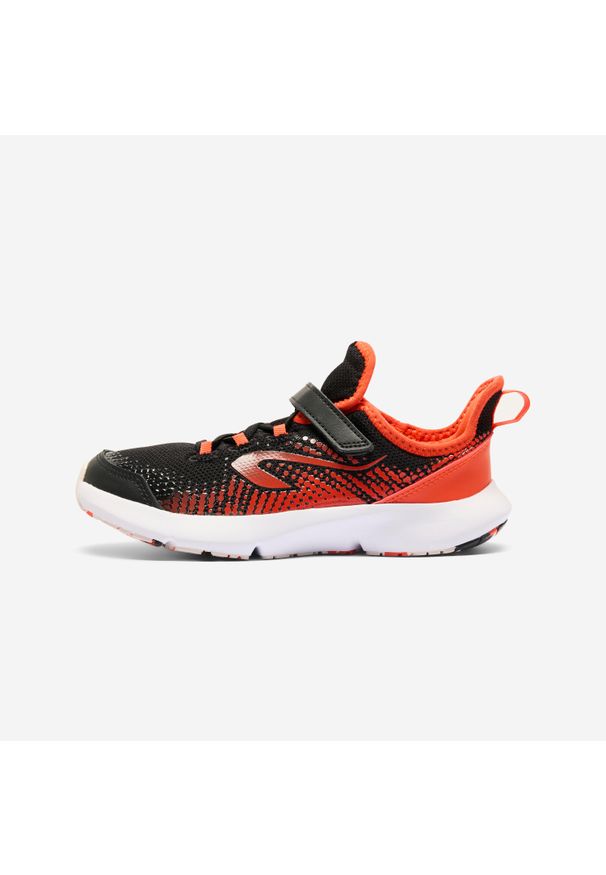 Decathlon - Buty sportowe dla dzieci Kalenji AT Flex scratch. Zapięcie: rzepy. Kolor: czerwony, czarny, pomarańczowy, wielokolorowy. Materiał: mesh, kauczuk. Szerokość cholewki: normalna. Sport: bieganie