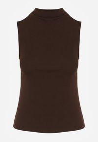 Renee - Ciemnobrązowy Dopasowany Top z Bawełny z Półgolfem Unellesa. Kolor: brązowy. Materiał: bawełna #2