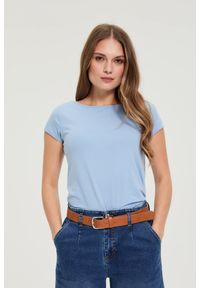MOODO - Bawełniany t-shirt niebieski. Kolor: niebieski. Materiał: bawełna #1