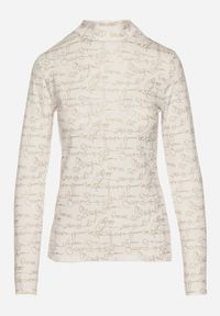 Born2be - Biała Bluzka z Bawełny w Stylu Longsleeve z Półgolfem w Literowy Nadruk Azelenia. Okazja: na co dzień. Kolor: biały. Materiał: bawełna. Długość rękawa: długi rękaw. Wzór: nadruk. Styl: casual #3