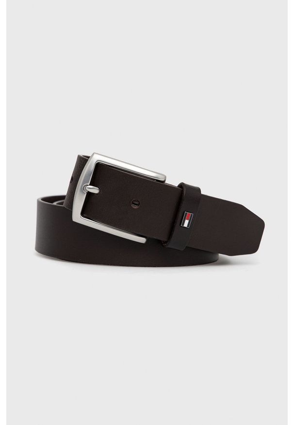 TOMMY HILFIGER - Tommy Hilfiger Pasek skórzany DENTON męski kolor brązowy. Kolor: brązowy. Materiał: skóra