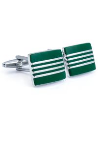 Modini - Zielono-srebrne spinki do mankietów z czterema paskami N116. Kolor: srebrny, zielony, wielokolorowy #1