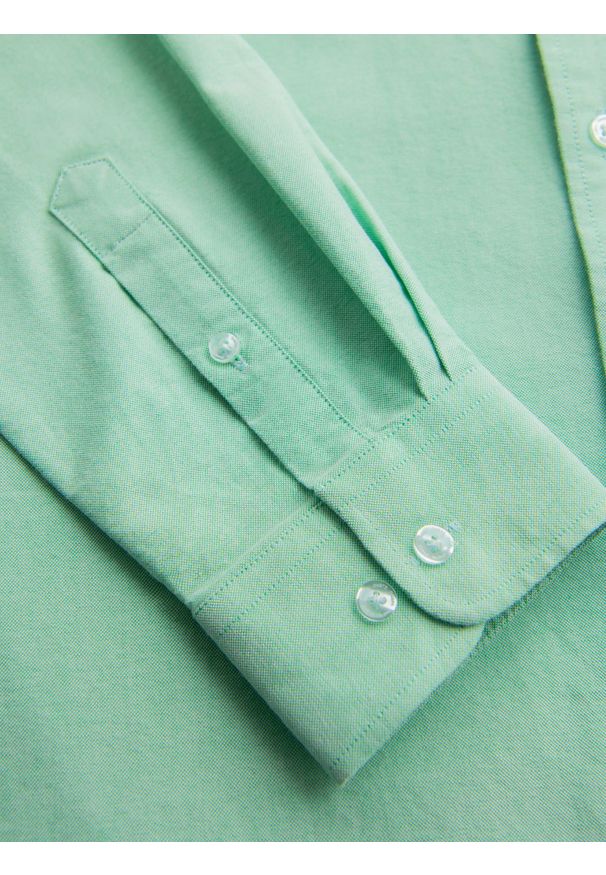 Ombre Clothing - Bawełniana pastelowa koszula męska typu oxford – miętowa V4 OM-SHOS-0183 - XXL. Kolor: miętowy. Materiał: bawełna. Wzór: aplikacja, ze splotem. Styl: klasyczny, elegancki