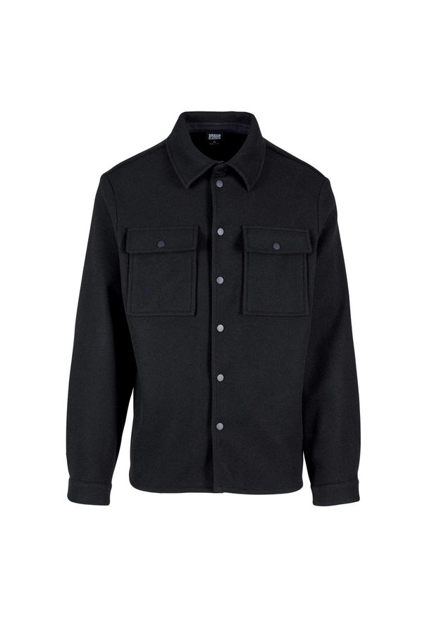 Urban Classics - Męska Gładka Koszulka Typu Overshirt. Kolor: czarny. Wzór: gładki