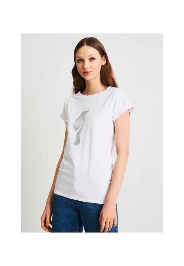 Ochnik - Biały T-shirt damski z wilgą. Kolor: biały. Materiał: bawełna. Długość: krótkie