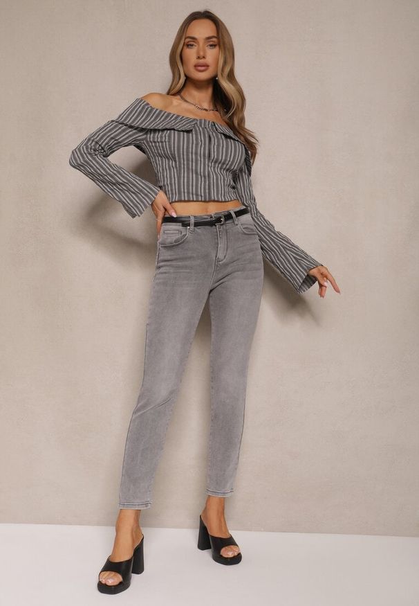 Renee - Szare Jeansy Dopasowane z Bawełny Sorika. Okazja: na co dzień. Kolor: szary. Styl: casual, elegancki